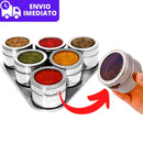 Porta Tempero Inox Magnético Com Imã Para Geladeira e Suporte