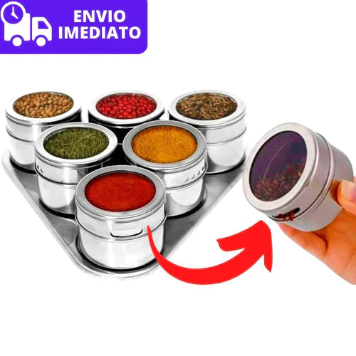 Porta Tempero Inox Magnético Com Imã Para Geladeira e Suporte