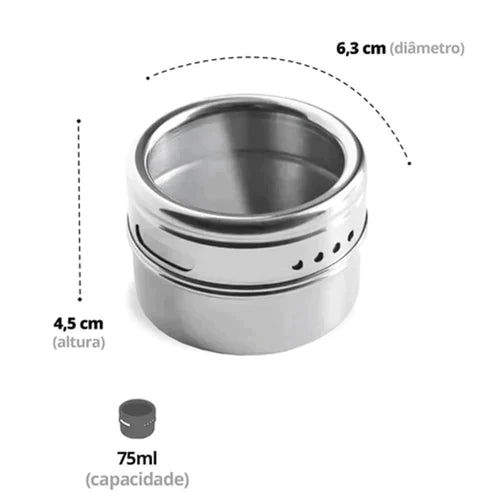 Porta Tempero Inox Magnético Com Imã Para Geladeira e Suporte