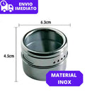 Porta Tempero Inox Magnético Com Imã Para Geladeira e Suporte